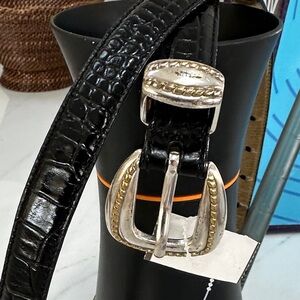 Silbada genuine leather  Black  Belt with Silver  buckle